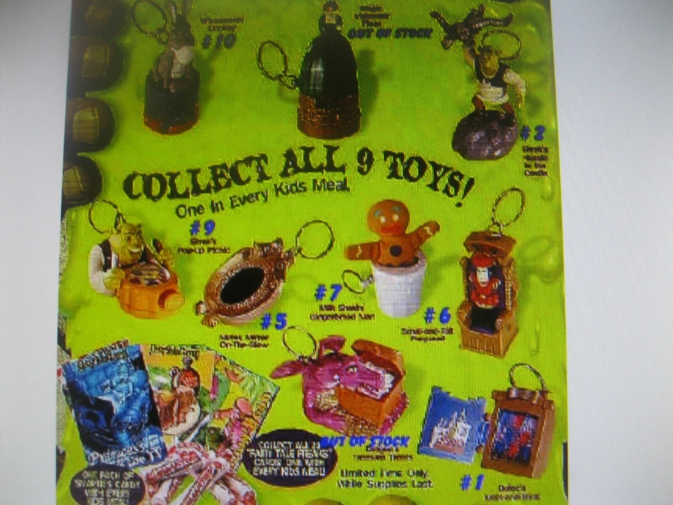 史莱克完整 9 件套玩具套装全新带包装汉堡王 2001 — 第 2/4 张图片