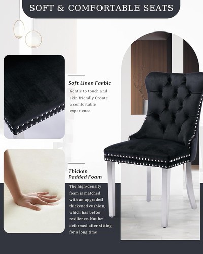 SOAR FLASH Velvet Dining Chair Set Upholstered Tufted Chair w/Sliver/Golden Legs - Picture 58 of 103