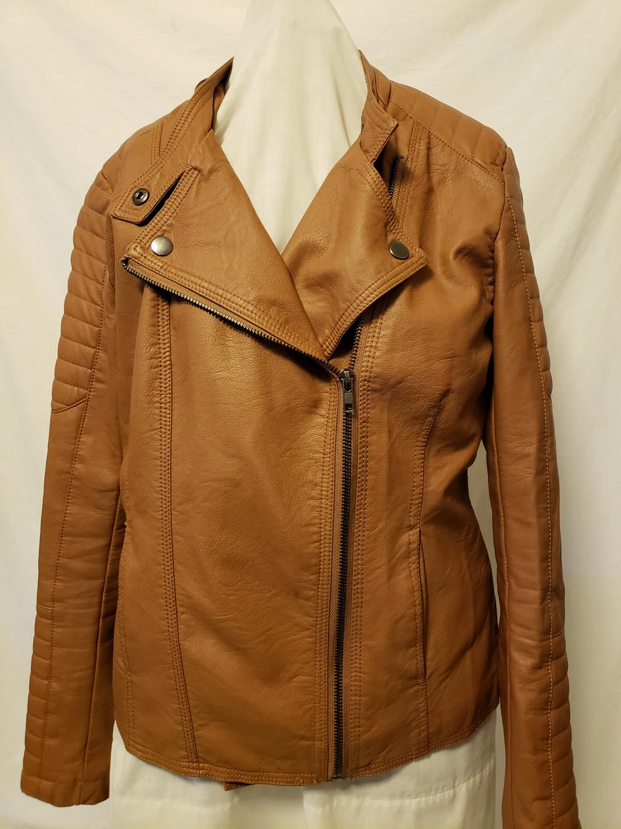 Charlotte Russe Faux Leather Jacket Brown Size Medium Asymmetrical Zip  Lined | eBay