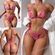Women Butterfly Lace Sexy Lingerie Bikini G-String Bra Thong Underwear Set Teddy