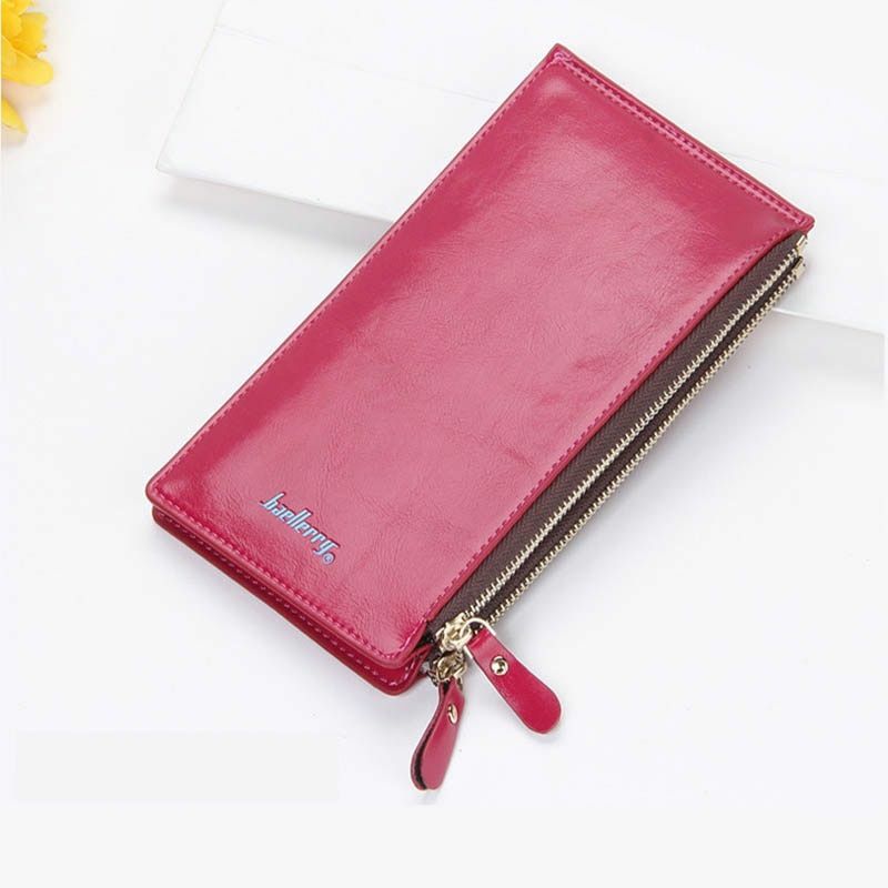 Double Zipper Leather Wallet For Women Female Long Large Wallets