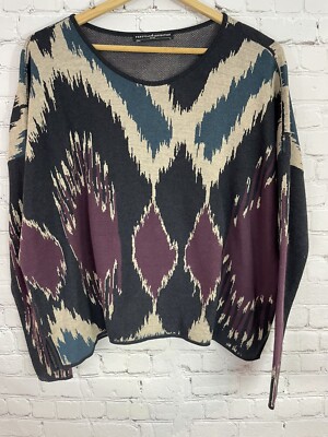 Peruvian Connection Pima Cotton Sweater Small Boxy Pullover Abstract Design