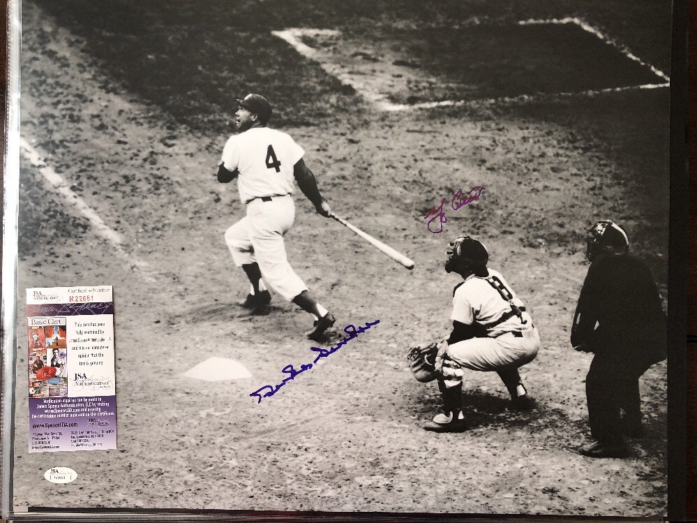 Yogi Berra Autographed Signed Los Angeles Dodgers Duke Snider & Dodgers 16x20 Photo *1955 WS Champs JSA 