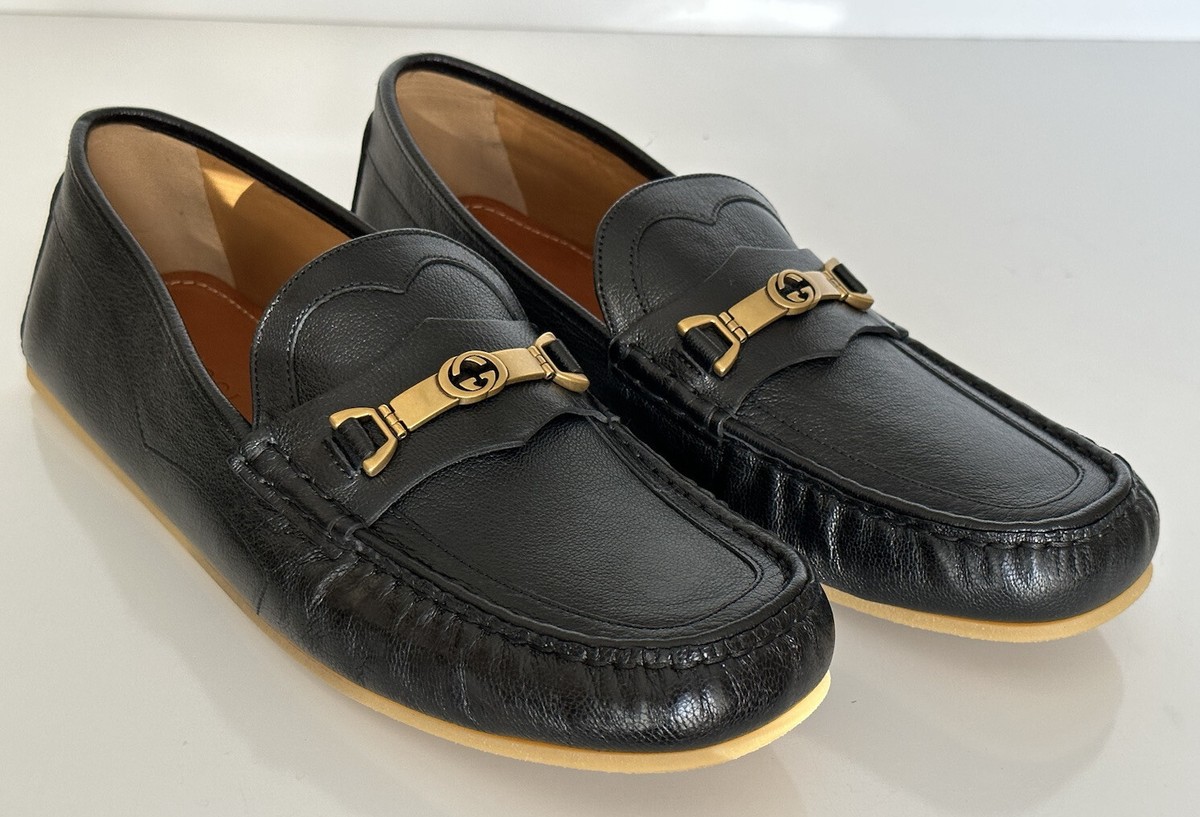 NIB Gucci Interlocking G Mens Leather Moccasin Shoes Black  display picture 1