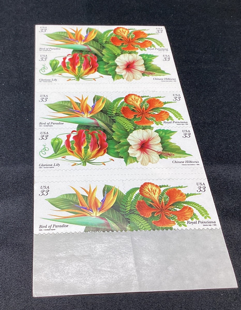 TROPICAL FLOWERS STAMP BOOKLET USA #3313b 1999 33 CENT 1999