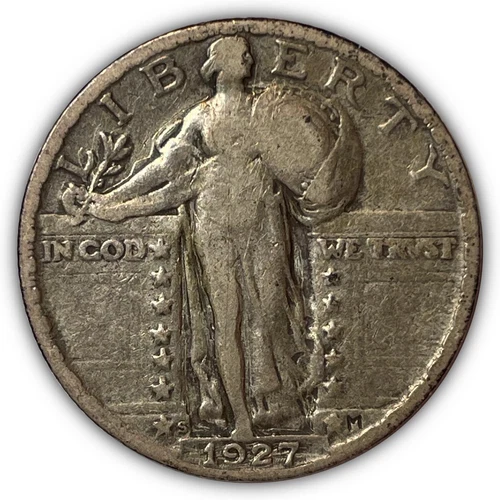 1927-S Standing Liberty Quarter Very Fine VF Coin, Rev Scratch #8564