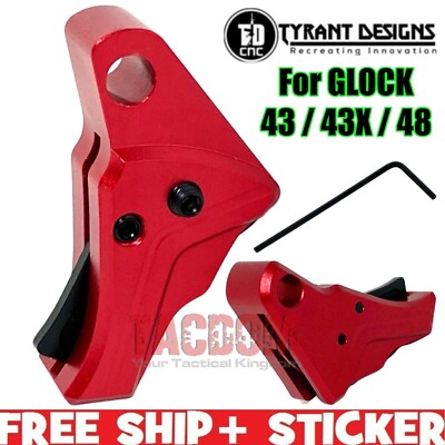 Tyrant Designs I.T.T.S RED Black Trigger for Glok GEN 43 43X 48 FLAT Faced Curve