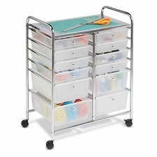 White 12 Drawer Rolling Organizer Storage Cart Chrome Frame Craft Office Utility
