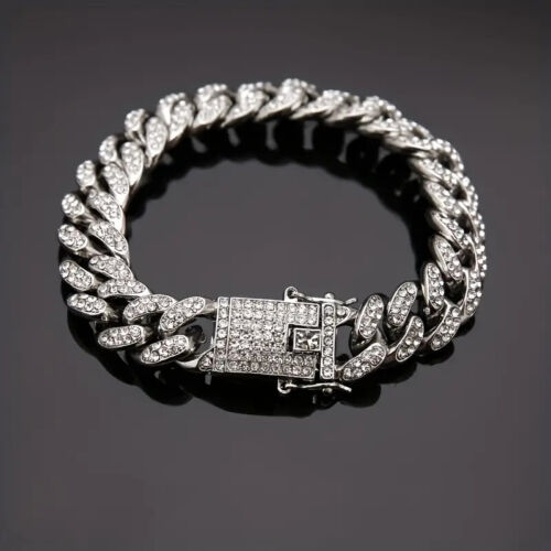 Bracciale Maglia Da Uomo Iced CZ Out Placcato Oro 18k Acciaio Inox Miami Cubano 12mm - Foto 4 di 11
