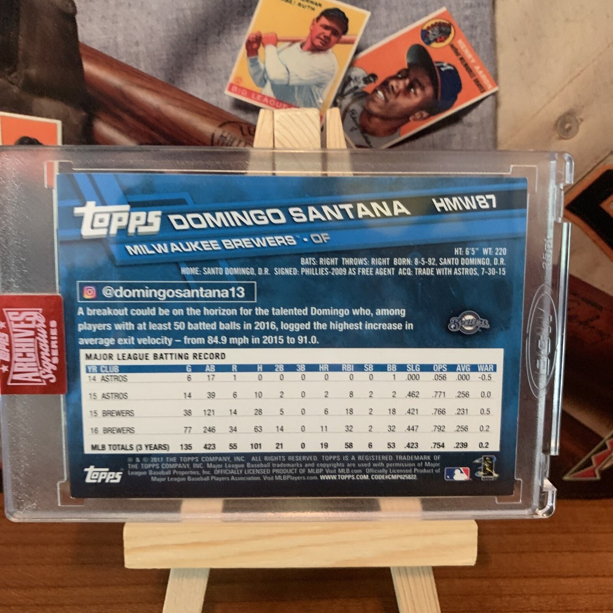 2019 Domingo Santana Topps Archives Signatures HMW87 Auto /27 SSP