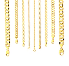 14k Yellow Gold 2mm-11mm Curb Chain Necklace Bracelet Size 7"-30" Hollow
