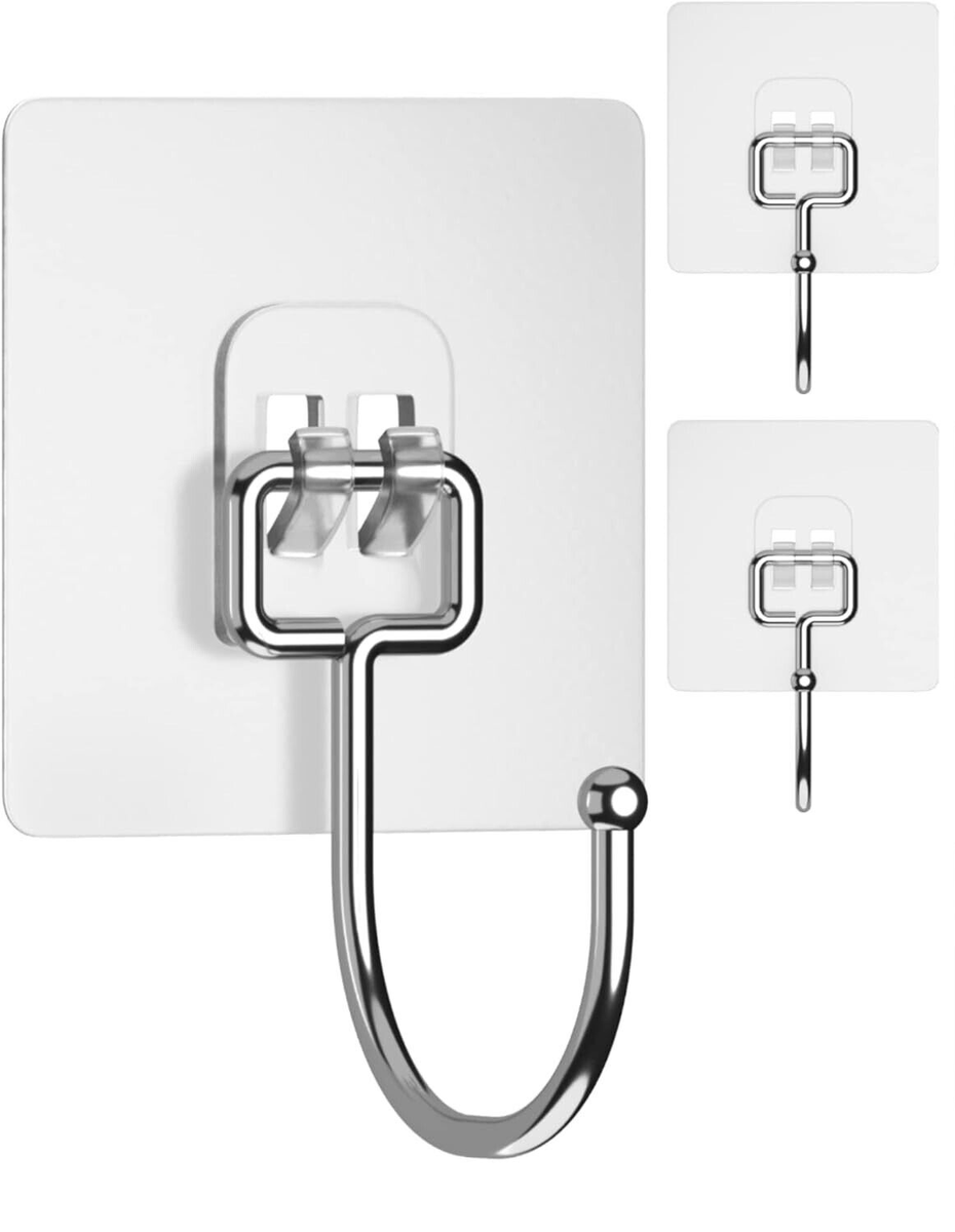 3Pcs Large Self Adhesive Hooks Heavy Duty 20Kg (Max) Strong Sticky  Hooks-Upgrade
