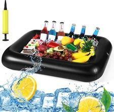 Rectangular Inflatable Serving Bar & Floating Drink Holder for Pool - Black