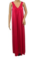 Vtg Vanity Fair Siren Pink Long Nylon Gown Butterfly Embroidered Nightgown    