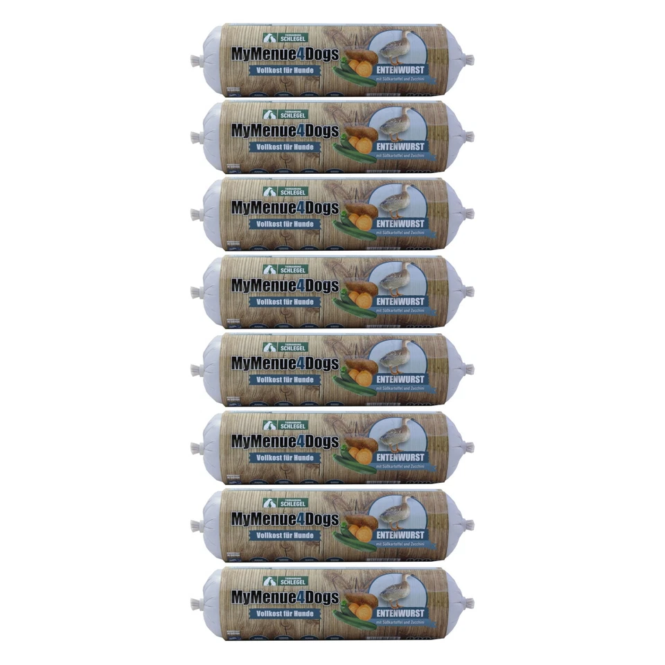 MyMenue4Dogs Hundefutter Entenwurst 8x 800g Entenfleisch Dogwurst Nassfutter