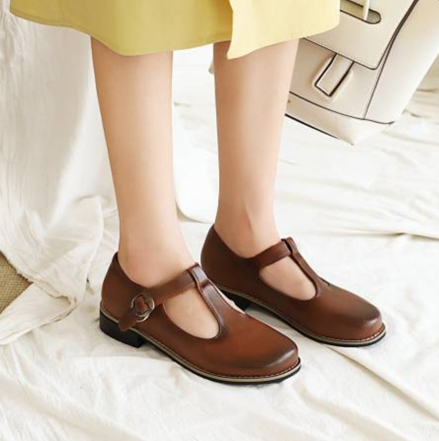Womens T Strap Flats Mary Janes College Round Toe Pumps Shoes Vintage Oversize