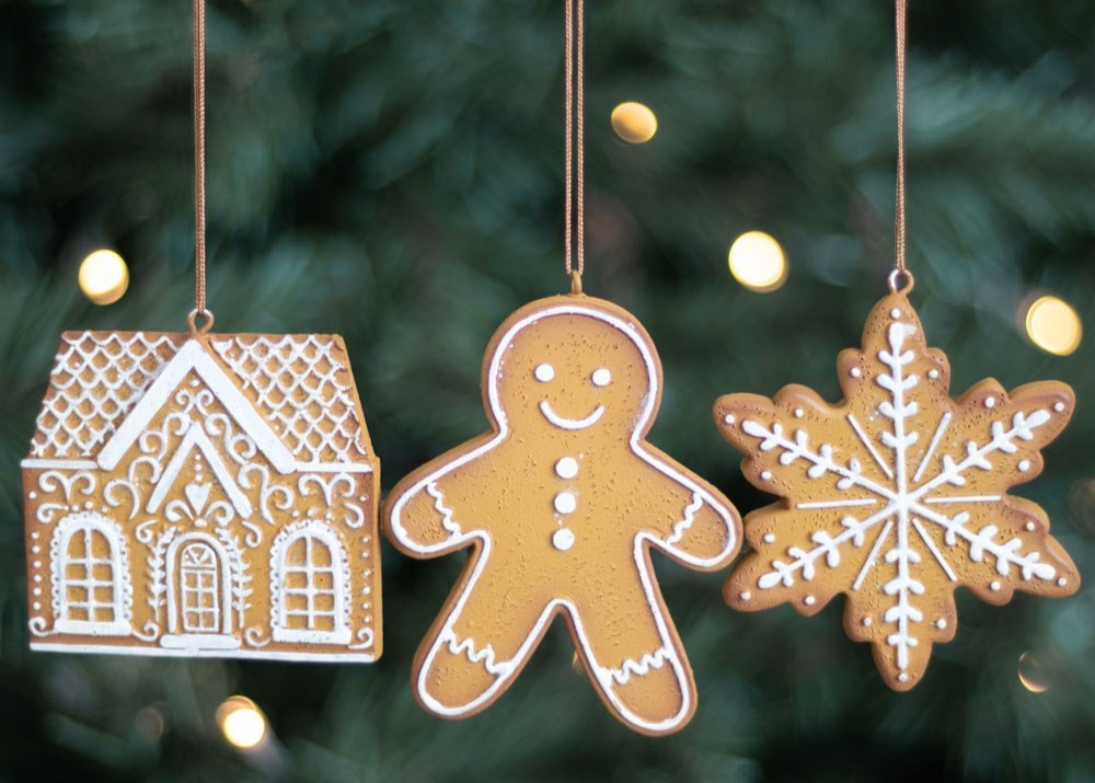 Gingerbread Christmas Tree Decoration Set 3 Hanging Ornament Man House Snowflake
