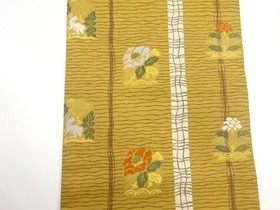 7602528: JAPANESE KIMONO JAPANESE NAGOYA OBI / WOVEN FLORAL PLANTS