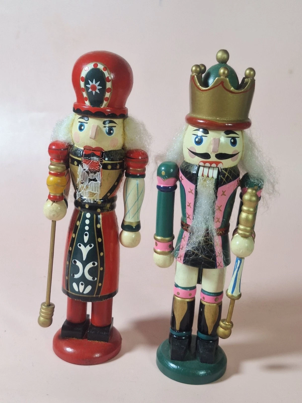 Vintage Hand-Painted Wooden Nutcracker 8 inch Figures Set Of 2