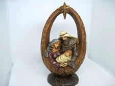 Christmas Nativity Manger Scene:  Joseph, Mary, Baby Jesus 6" Painted Resin