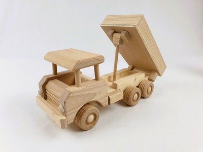 LKW Dreiachser Kipper, Holzspielzeug, Baufahrzeug, Naturholz, 32x12x15 cm