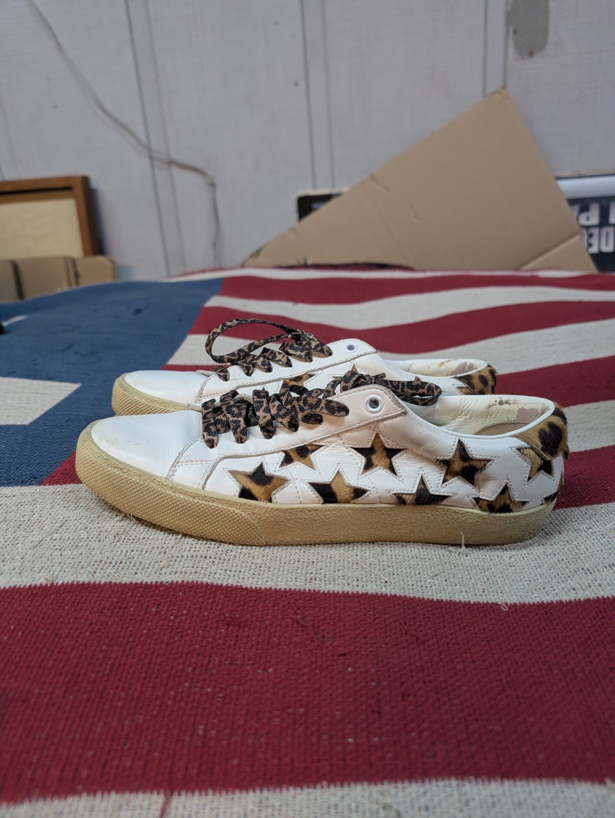 Scarpe da ginnastica Yves Saint Laurent YSL pony capelli di vitello sneakers stella ghepardo taglia 39