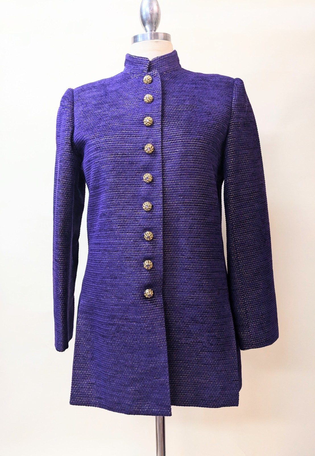 Giacca vintage Yves Saint Laurent anni 90 blazer YSL viola oro velluto tg 8 M