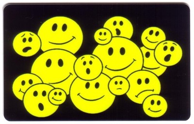 5u Yellow Happy Faces Emojis on Black Background Phone Card