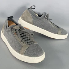 SANTONI Size 11 Grey Canvas Knit Lace-Up Sneakers