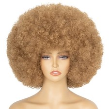 70's Afro Wig for Women, Honey Blonde Short Afro Kinky Curly Wig, Glueless Synth