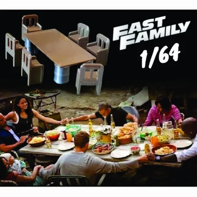 Fast and Furious Family Table Barbecue Table and Chairs Diorama 1:64 Hot-wheels