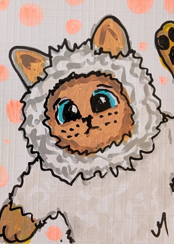 ACEO Cat Painting Original Kittens Play Contemporary Folk Art By Josh Merritt