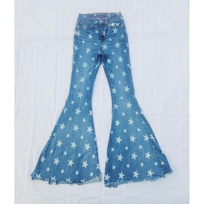 Judy Blue Women's Super Flare Bell Bottom Jeans Sz 1/25 Blue Star Print