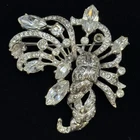 Vtg Eisenberg Original Sterling Silver Rhinestone Flower Ribbon Brooch AS IS 45g