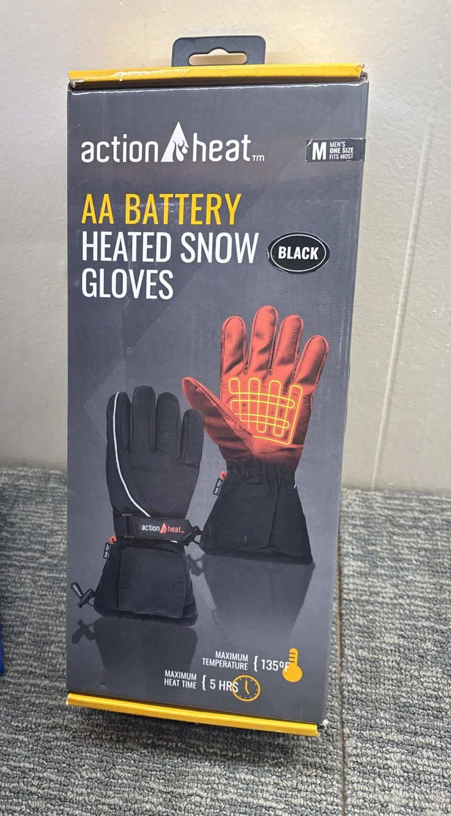 Action Heat MEN'S Heated Snow Gloves One Size Fits Most Men’s M NEW 8434 43