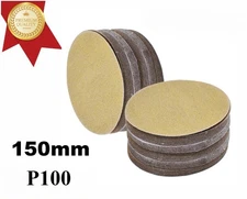 150PCS 150mm 6 Inch Gold sandpaper No Hole Hook & Loop Grip Sanding Disc 100Grit