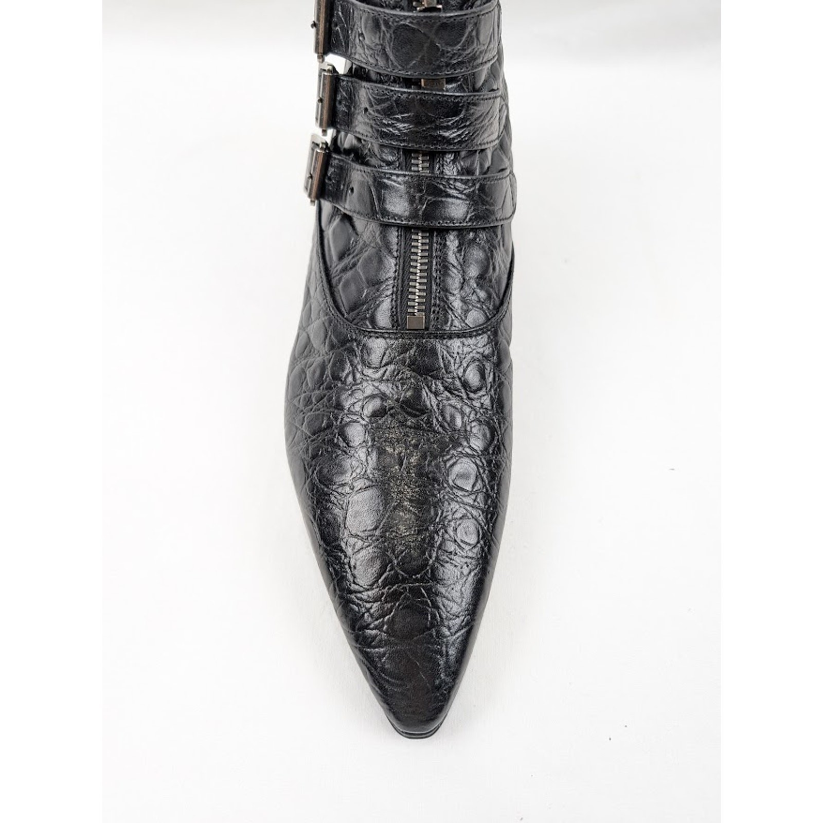 Stivali Saint Laurent Paris Goth 15 fibbia zip finto cocco yankee in nero nuovi con etichette 41 5