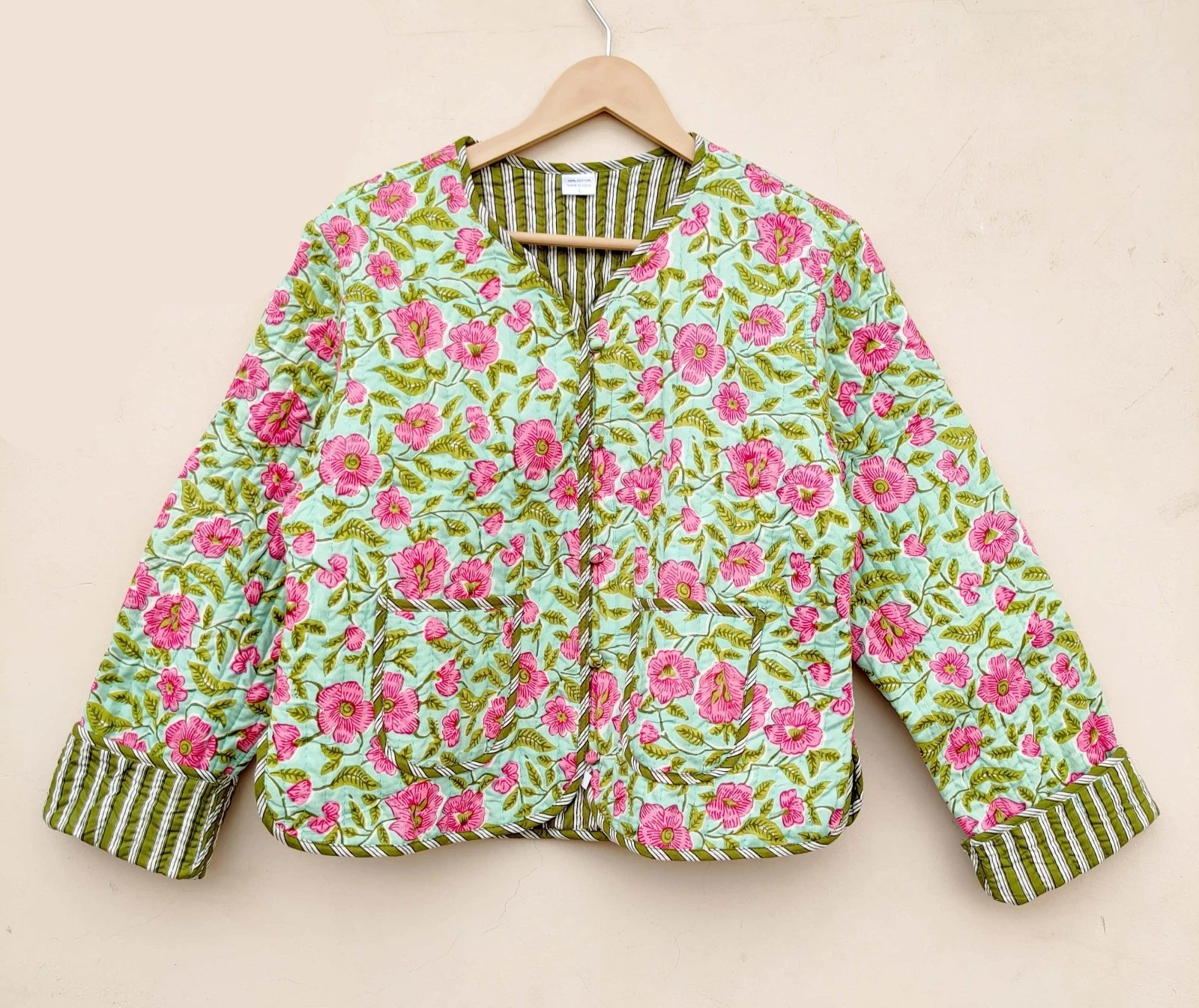 Indian White Patchwork 100%Cotton Quilted Unisex Jackets Womens Clothing Jackets