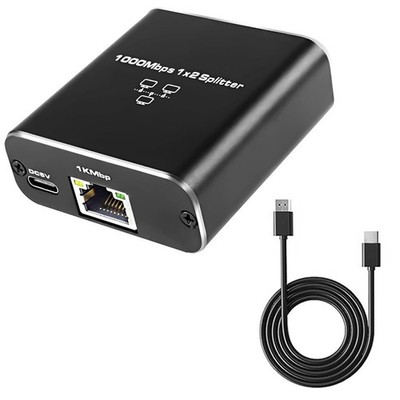 1 to 2 Out Network Splitter With USB Power Cable 1000Mbps RJ45 Ethernet Splitter