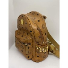 MCM Visetos Studded Mini Backpack Rucksack Leather Camel Side Studs Authentic