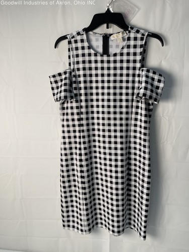 Gently Loved MK Black/White Checkered Women's Cold Shoulder Shift Dress, Sz. M
