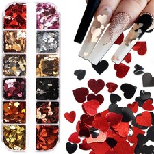 12 Grids 3D Heart Nail Art Stickers - Holographic Laser Nail Glitter Sequins ...