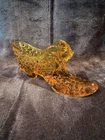Vintage Fenton Art Glass Amber Brown Hobnail Cat Head Shoe Glass Slipper
