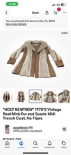 "HOLT RENFREW" 1970'S Vintage Real Mink Fur and Suede Midi Trench Coat. No Flaws
