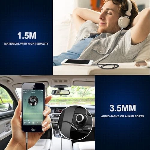 Cable auxiliar conector para auriculares de 3,5 mm cable de audio de 1,5 m buena calidad de sonido auxiliar Foto 3 de 4