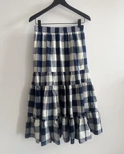 Uniqlo JW Anderson Tiered Skirt Navy Blue Buffalo Plaid Small NWT