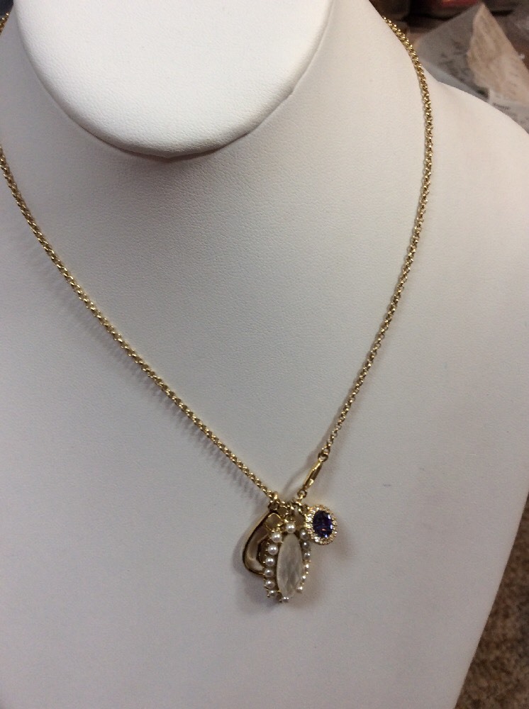 Ivanka Trump Epoxy Blue Stone With Rhinestones Gold Tone