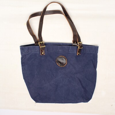 VTG Duluth Pack Tote Bag Navy Blue Canvas Brown Leather Brass Made