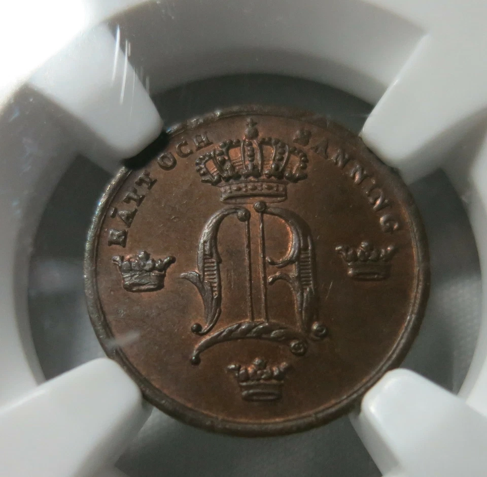 SWEDEN Kingdom 1/6 skilling 1852 NGC MS 64 BN UNC King Oscar Bronze Graded Arrow - Image 2 of 3