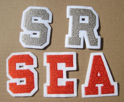5 Pcs 3'' Iron-On Letter Patches Set  *S* E* A* S*R*   Alphabet Appliques Silver